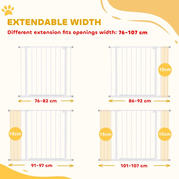 PawHut Pressure Fitted Pet Dog Safety Gate Metal Fence Extending 72-107cm Wide Aosom UK
