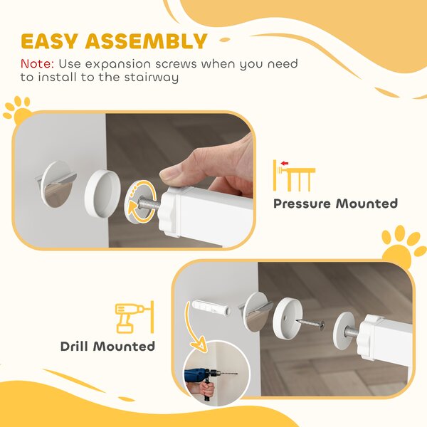 PawHut Pressure Fitted Pet Dog Safety Gate Metal Fence Extending 72-107cm Wide Aosom UK