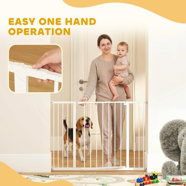 PawHut Pressure Fitted Pet Dog Safety Gate Metal Fence Extending 72-107cm Wide Aosom UK