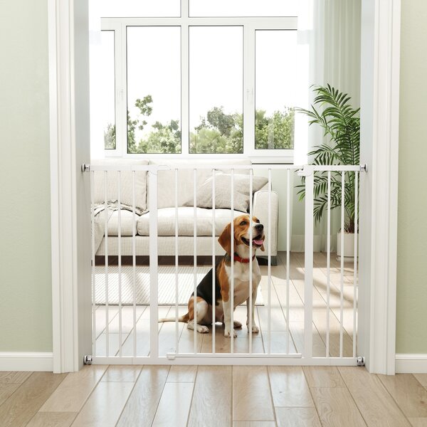 PawHut Pressure Fitted Pet Dog Safety Gate Metal Fence Extending 72-107cm Wide Aosom UK