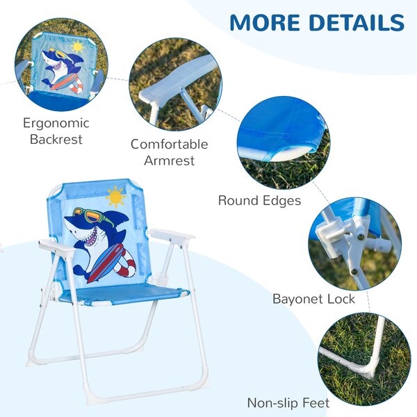 Outsunny Kids Picnic & Table Chair set, Outdoor Folding Garden Furniture w/ Shark Design, Adjustable Sun Umbrella, Ages 3-6 Years - Blue Aosom UK