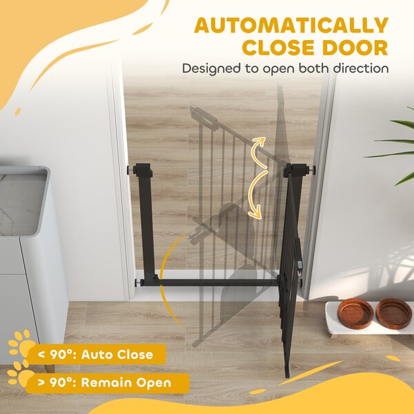 PawHut 75-82 cm Pet Safety Gate Barrier, Stair Pressure Fit, w/ Small Door, Auto Close, Double Locking, for Doorways, Hallways, Black Aosom UK