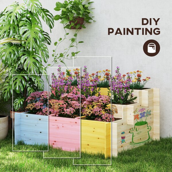 Outsunny 3 Tier Raised Beds Garden Boxes Elevated Flower Box with 9 Grow Grids and Non-woven Fabric for Vegetables, Flower, Herb Aosom UK