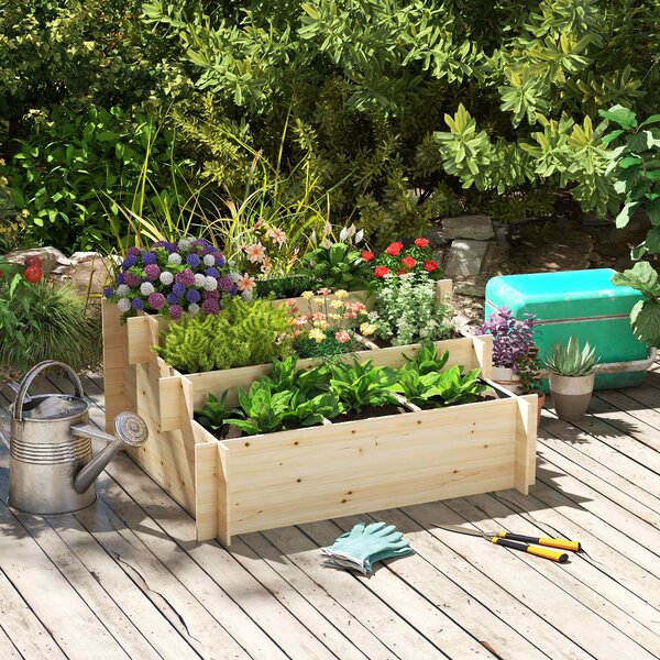 Outsunny 3 Tier Raised Beds Garden Boxes Elevated Flower Box with 9 Grow Grids and Non-woven Fabric for Vegetables, Flower, Herb Aosom UK