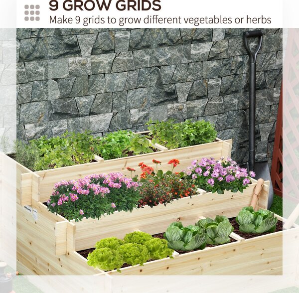 Outsunny 3 Tier Raised Beds Garden Boxes Elevated Flower Box with 9 Grow Grids and Non-woven Fabric for Vegetables, Flower, Herb Aosom UK