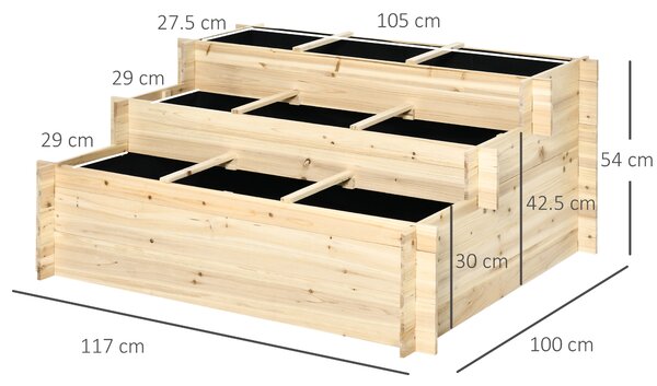 Outsunny 3 Tier Raised Beds Garden Boxes Elevated Flower Box with 9 Grow Grids and Non-woven Fabric for Vegetables, Flower, Herb Aosom UK