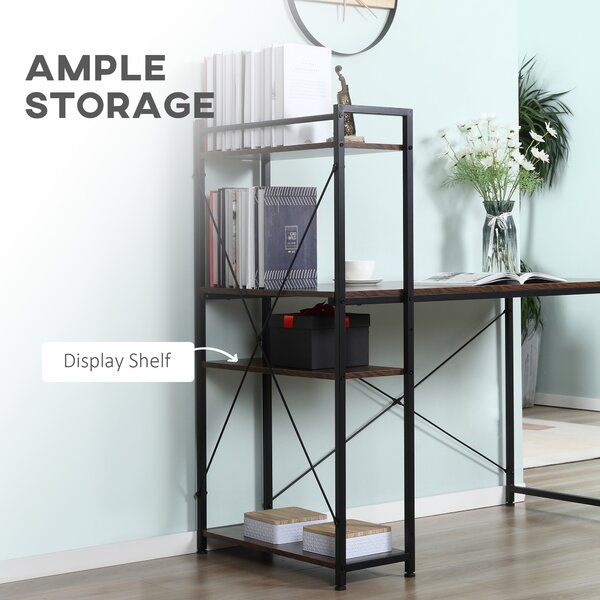 HOMCOM Study Desk, Computer Table with 4-Tier Bookshelf, Home Office Workstation, Metal Frame, Wooden Top, Rustic Brown & Black Aosom UK