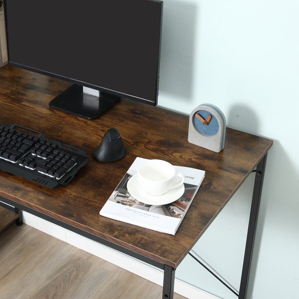 HOMCOM Study Desk, Computer Table with 4-Tier Bookshelf, Home Office Workstation, Metal Frame, Wooden Top, Rustic Brown & Black Aosom UK