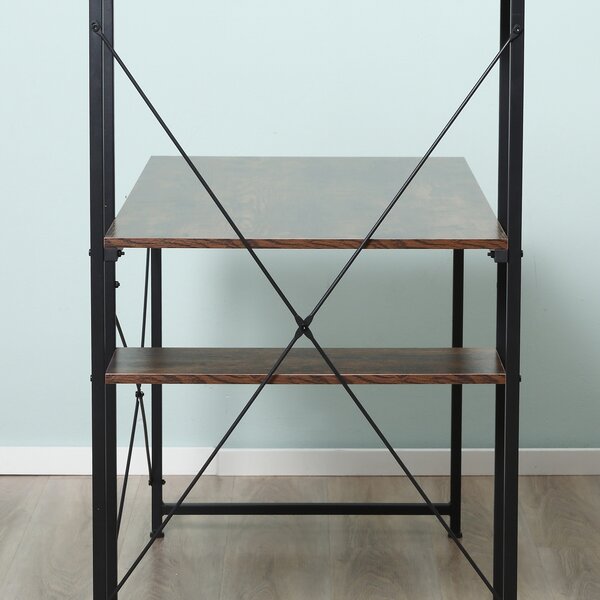HOMCOM Study Desk, Computer Table with 4-Tier Bookshelf, Home Office Workstation, Metal Frame, Wooden Top, Rustic Brown & Black Aosom UK