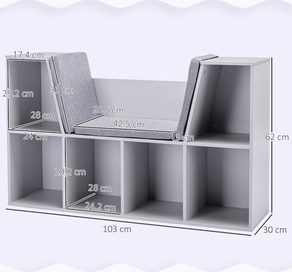 HOMCOM Kids Storage Cabinet, Organiser Display Shelf w/ Six Compartments for Toys, Clothes, Books - Grey