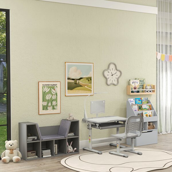 HOMCOM Children's Study Desk Set: USB Lamp, Storage Drawer, Activity Table for Arts & Crafts, Grey & White Aosom UK