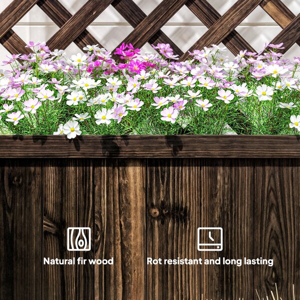 Outsunny Garden Wooden Pine Trough Planter with Topped Trellis Climbing Plants Flower Raised Bed Aosom UK