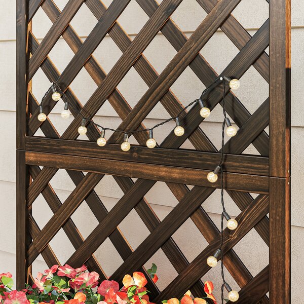 Outsunny Garden Wooden Pine Trough Planter with Topped Trellis Climbing Plants Flower Raised Bed Aosom UK