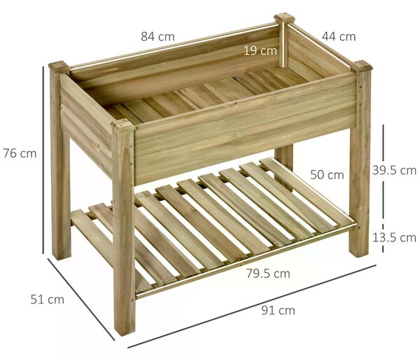 Outsunny Garden Wooden Planters, Raised Garden Bed w/ Legs & Storage Shelf, Gardening Standing Growing Bed Flower Boxes for Backyard Aosom UK