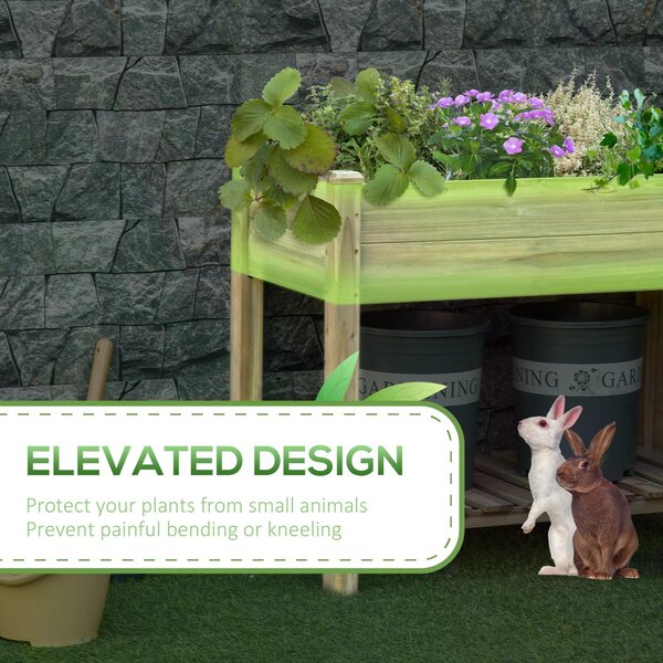 Outsunny Garden Wooden Planters, Raised Garden Bed w/ Legs & Storage Shelf, Gardening Standing Growing Bed Flower Boxes for Backyard Aosom UK