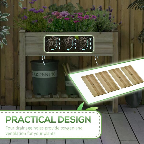 Outsunny Garden Wooden Planters, Raised Garden Bed w/ Legs & Storage Shelf, Gardening Standing Growing Bed Flower Boxes for Backyard Aosom UK