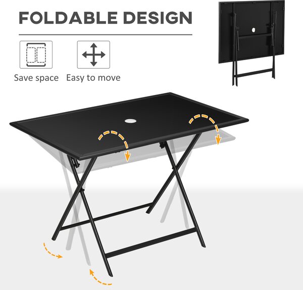 Outsunny Extendable Outdoor Dining Table, Rectangle Patio Table with Tempered Glass Top and Parasol Hole, for Garden, Lawn, Backyard, 110 x 70 x 70 cm