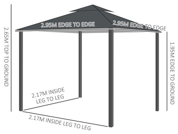 Outsunny Waterproof 3 x 3 m Garden Metal Gazebo Marquee Patio Wedding Party Tent Canopy Shelter with Pavilion Sidewalls (Dark Grey) Aosom UK