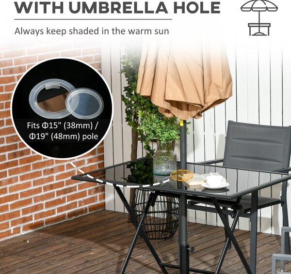 Outsunny Extendable Outdoor Dining Table, Rectangle Patio Table with Tempered Glass Top and Parasol Hole, for Garden, Lawn, Backyard, 110 x 70 x 70 cm