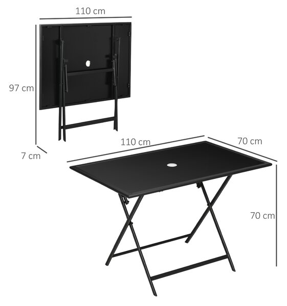 Outsunny Extendable Outdoor Dining Table, Rectangle Patio Table with Tempered Glass Top and Parasol Hole, for Garden, Lawn, Backyard, 110 x 70 x 70 cm