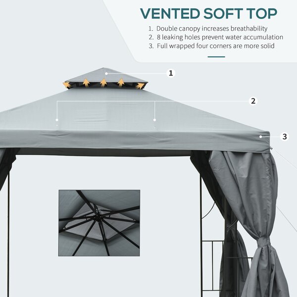 Outsunny Waterproof 3 x 3 m Garden Metal Gazebo Marquee Patio Wedding Party Tent Canopy Shelter with Pavilion Sidewalls (Dark Grey) Aosom UK