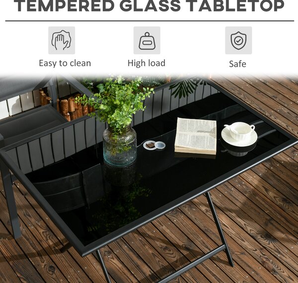 Outsunny Extendable Outdoor Dining Table, Rectangle Patio Table with Tempered Glass Top and Parasol Hole, for Garden, Lawn, Backyard, 110 x 70 x 70 cm