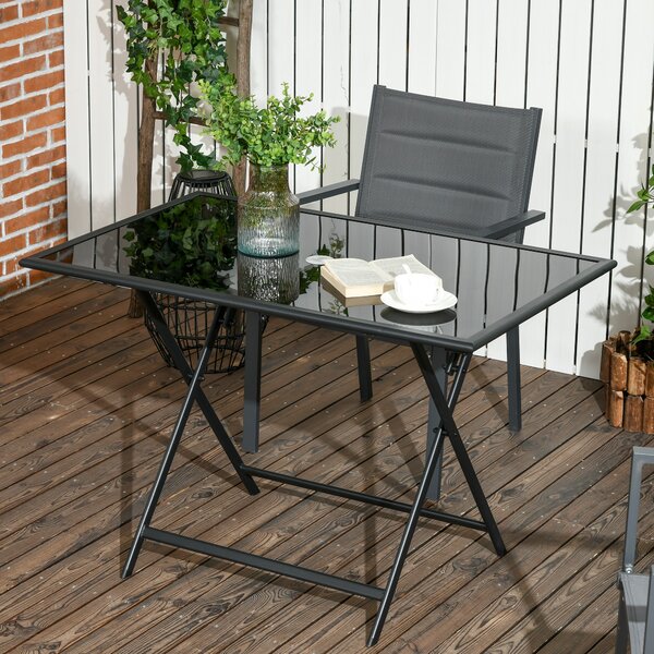 Outsunny Extendable Outdoor Dining Table, Rectangle Patio Table with Tempered Glass Top and Parasol Hole, for Garden, Lawn, Backyard, 110 x 70 x 70 cm