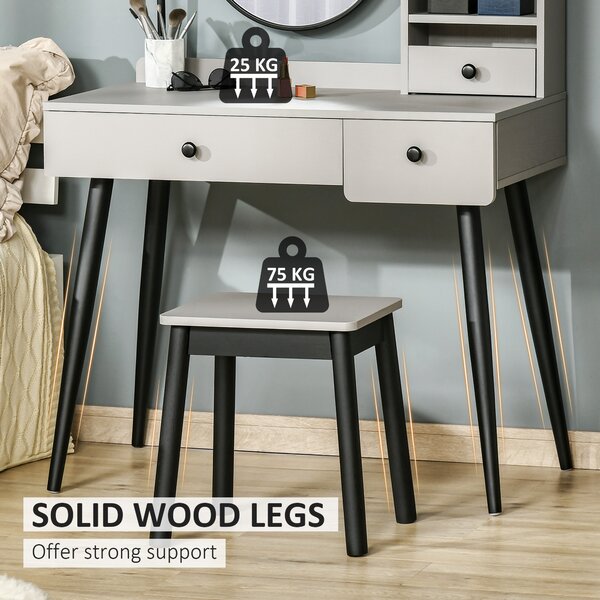 HOMCOM Dressing Table Set with Mirror and Stool, Vanity Makeup Table with 3 Drawers and Open Shelves for Bedroom, Living Room, Grey Aosom UK