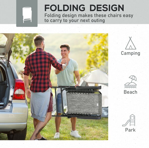 Outsunny Set of 6 Patio Folding Chair Set, Garden Portable Chairs w/ Armrest, Breathable Mesh Fabric Seat, Backrest, for Camping, Grey Aosom UK