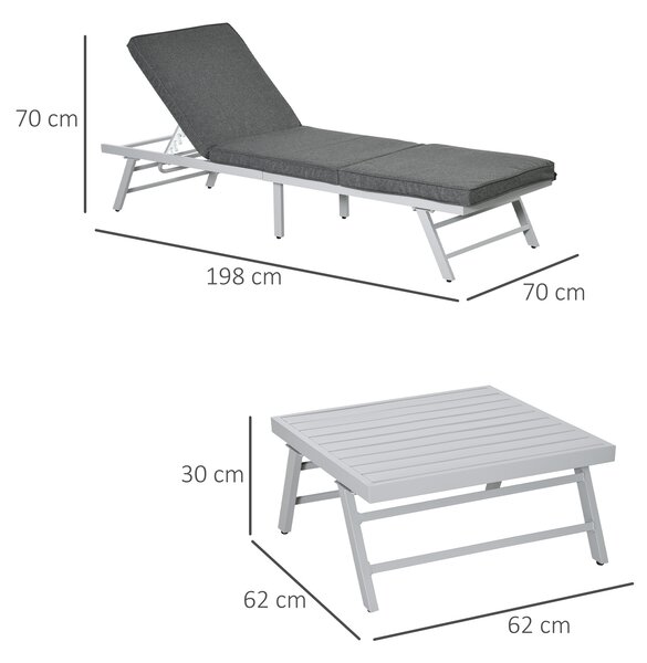 Outsunny 3 Pcs Garden Seating Set w/ Convertible Sofa Lounge Table Padded Cushions Outdoor Patio Furniture Couch Grey