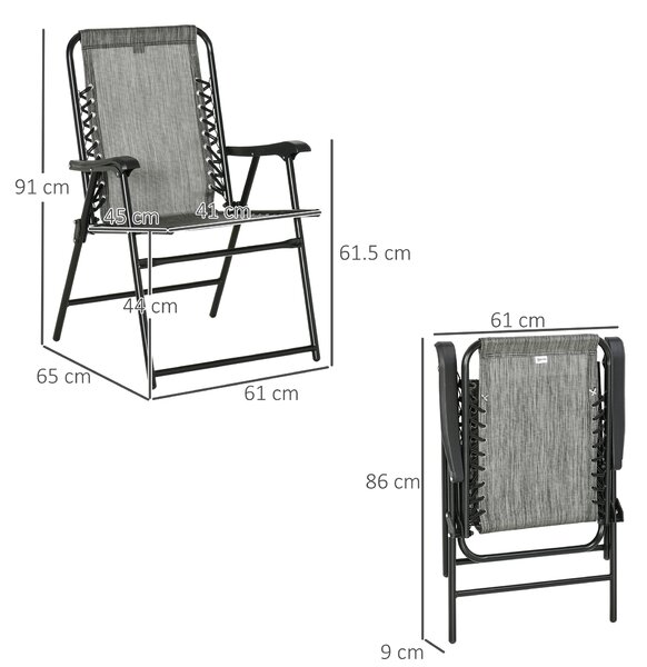 Outsunny 2 Pieces Foldable Chair Set, Outdoor Portable Loungers for Camping Pool Beach Deck, Lawn Chairs with Armrest Steel Frame, Grey Aosom UK