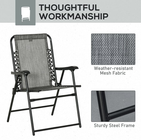 Outsunny Set of 6 Patio Folding Chair Set, Garden Portable Chairs w/ Armrest, Breathable Mesh Fabric Seat, Backrest, for Camping, Grey Aosom UK
