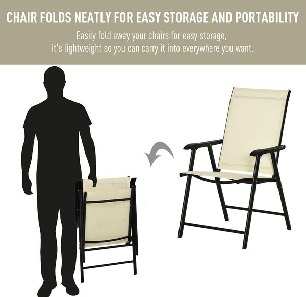 Outsunny Folding Metal Garden Chairs, Set of 2, Outdoor Patio Dining Seating, Park Yard Furniture, Beige Aosom UK