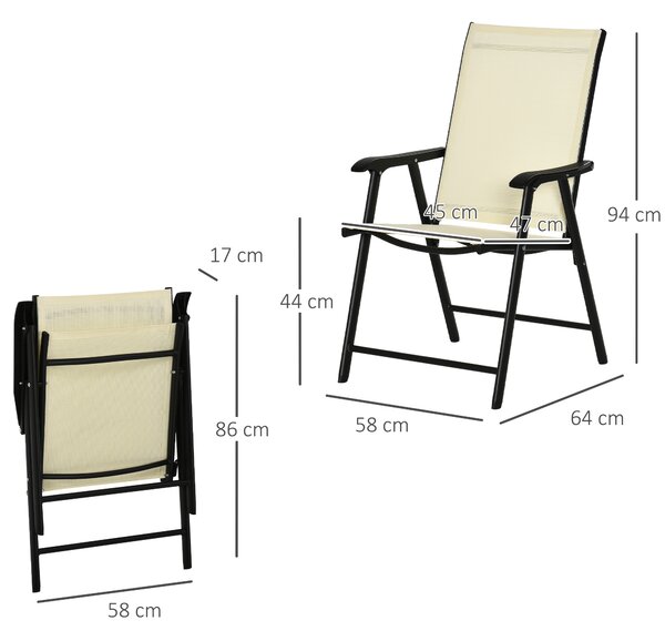 Outsunny Folding Metal Garden Chairs, Set of 2, Outdoor Patio Dining Seating, Park Yard Furniture, Beige Aosom UK