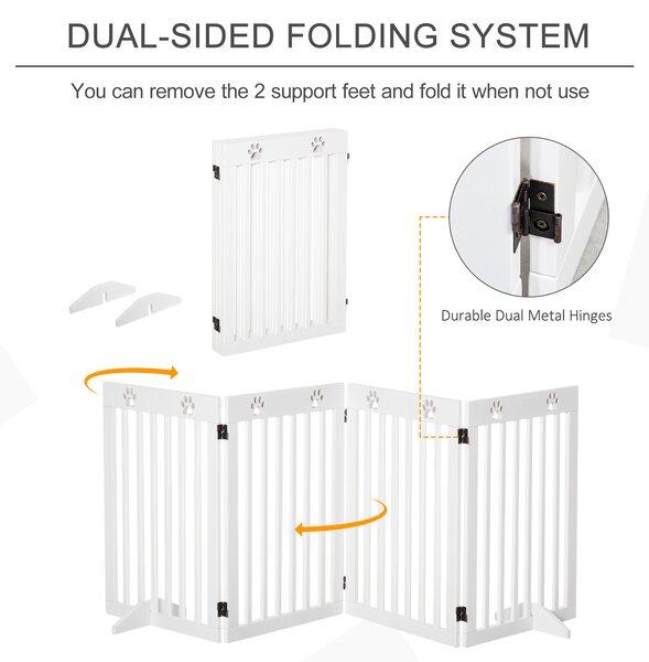 PawHut Foldable Wooden Pet Barrier: 4-Panel Safeguard for Doorways & Stairs, White Aosom UK