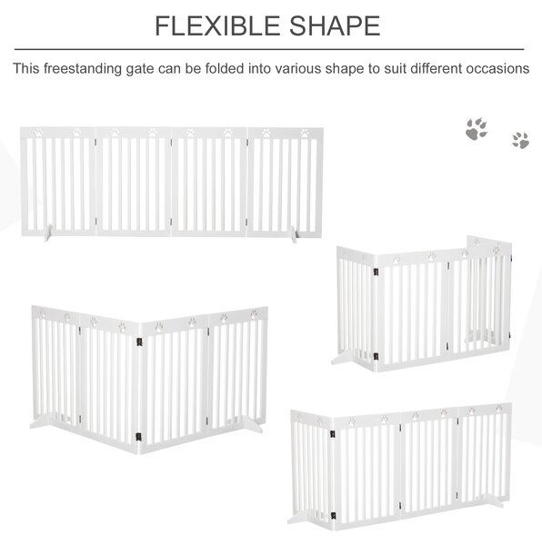 PawHut Foldable Wooden Pet Barrier: 4-Panel Safeguard for Doorways & Stairs, White Aosom UK