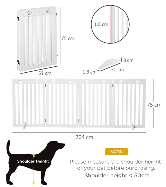 PawHut Foldable Wooden Pet Barrier: 4-Panel Safeguard for Doorways & Stairs, White Aosom UK