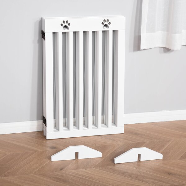 PawHut Foldable Wooden Pet Barrier: 4-Panel Safeguard for Doorways & Stairs, White Aosom UK