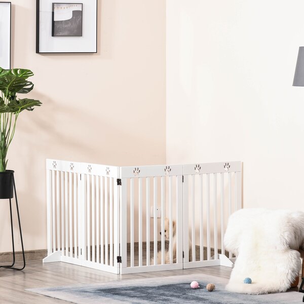 PawHut Foldable Wooden Pet Barrier: 4-Panel Safeguard for Doorways & Stairs, White Aosom UK