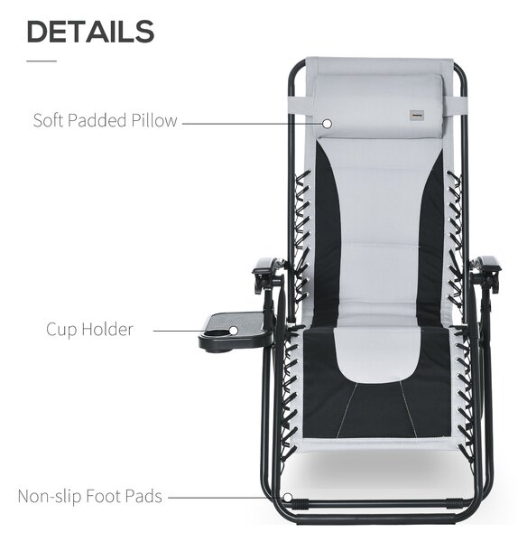 Outsunny Zero Gravity Chair, Folding Recliner, Patio Lounger w/ Cup Holder, Adjustable Backrest, Padded Pillow for Patio, Deck, Light Grey Aosom UK