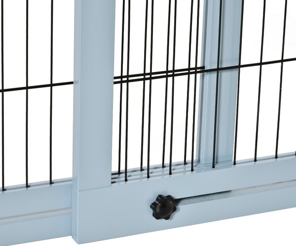 PawHut Adjustable Wooden Pet Gate, Freestanding Dog Barrier Fence with 3 Panels for Doorway, Hallway, 69H x 104-183H cm, Blue