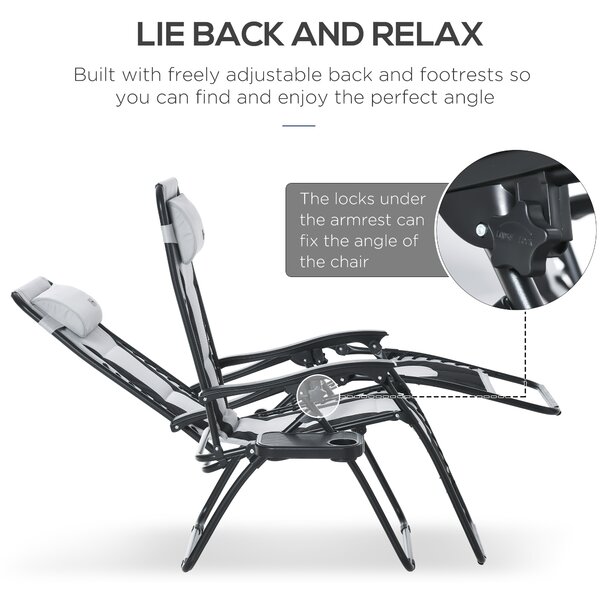 Outsunny Zero Gravity Chair, Folding Recliner, Patio Lounger w/ Cup Holder, Adjustable Backrest, Padded Pillow for Patio, Deck, Light Grey Aosom UK