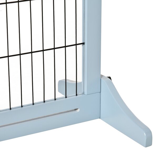 PawHut Adjustable Wooden Pet Gate, Freestanding Dog Barrier Fence with 3 Panels for Doorway, Hallway, 69H x 104-183H cm, Blue