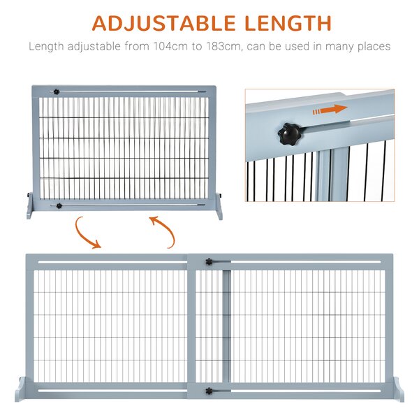 PawHut Adjustable Wooden Pet Gate, Freestanding Dog Barrier Fence with 3 Panels for Doorway, Hallway, 69H x 104-183H cm, Blue