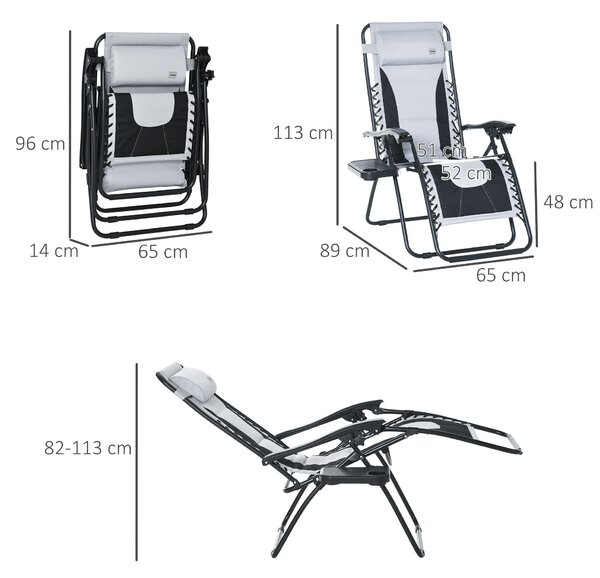 Outsunny Zero Gravity Chair, Folding Recliner, Patio Lounger w/ Cup Holder, Adjustable Backrest, Padded Pillow for Patio, Deck, Light Grey Aosom UK