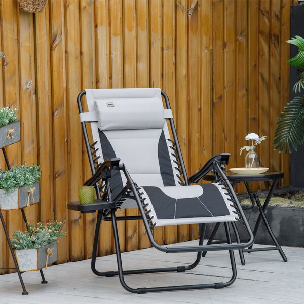 Outsunny Zero Gravity Chair, Folding Recliner, Patio Lounger w/ Cup Holder, Adjustable Backrest, Padded Pillow for Patio, Deck, Light Grey Aosom UK