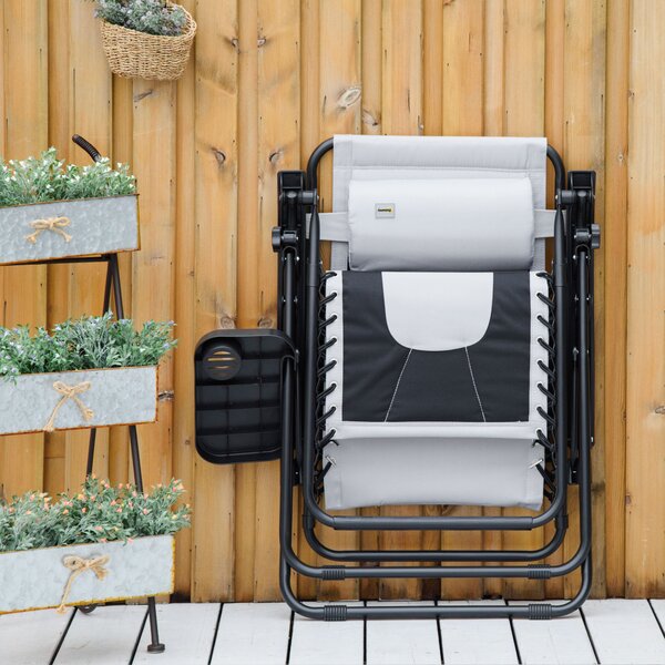 Outsunny Zero Gravity Chair, Folding Recliner, Patio Lounger w/ Cup Holder, Adjustable Backrest, Padded Pillow for Patio, Deck, Light Grey Aosom UK