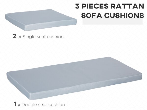 Outsunny 3 PCs Outdoor Seat Cushion for Rattan Furniture, Garden Furniture Cushions, Grey