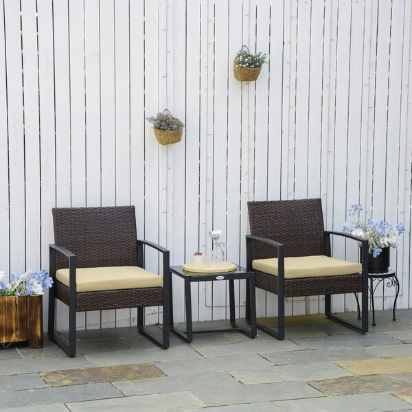 Outsunny Waterproof Rattan Patio Ensemble: 3-Piece Bistro Set with Sofa, Coffee Table & Chairs, Beige Aosom UK