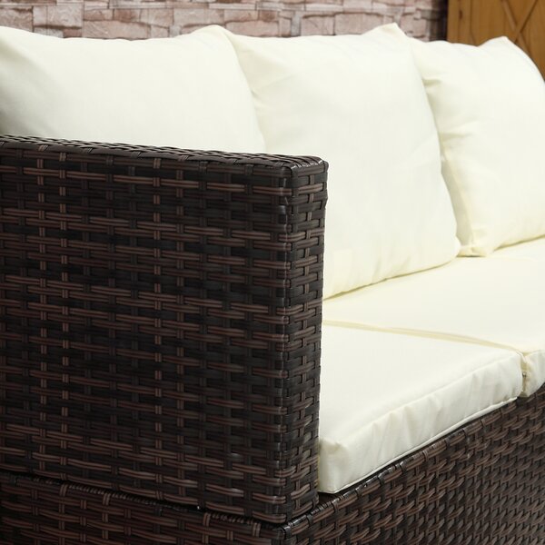 Outsunny 4-Seater Rattan Garden Furniture Storage Sofa Set Wicker Coffee Table Conservatory Sun Lounger Outdoor Weave w/ Cushion, Brown Aosom UK